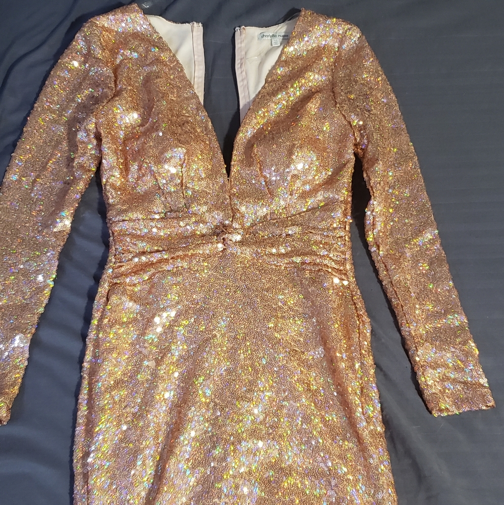 Rose Gold Sequin Deep V dress
